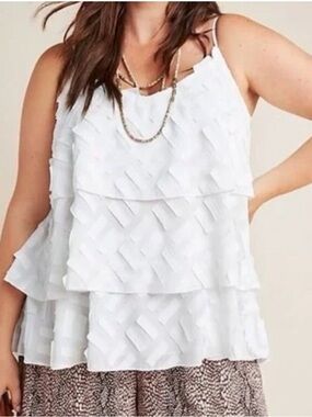 NWT Anthropologie Amadi Ameline Tiered Cami Tank White Ivory Textured Size XL